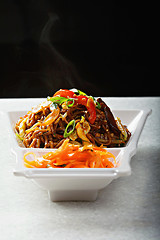 Image showing Hot chow mein noodles with vegetables