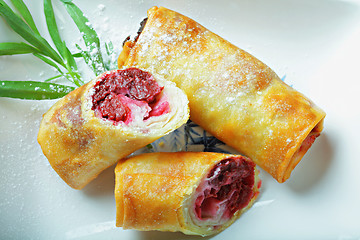 Image showing Cherry spring rolls closeup