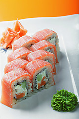 Image showing Tuna sushi on a plate closeup