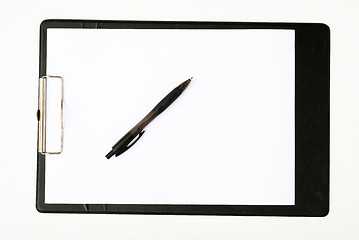 Image showing Black clipboard with a pen isolated