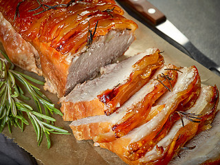 Image showing freshly roasted sliced pork