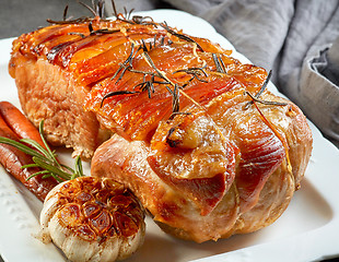 Image showing roasted pork on white plate