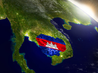 Image showing Cambodia with flag in rising sun