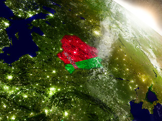 Image showing Belarus with flag in rising sun