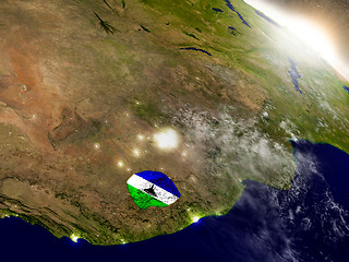 Image showing Lesotho with flag in rising sun