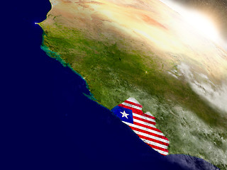 Image showing Liberia with flag in rising sun