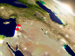 Image showing Lebanon with flag in rising sun