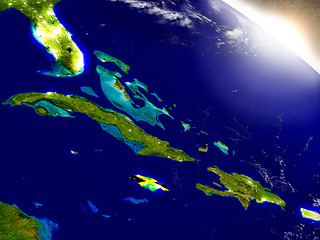 Image showing Jamaica with flag in rising sun