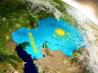 Image showing Kazakhstan with flag in rising sun