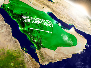 Image showing Saudi Arabia with flag in rising sun