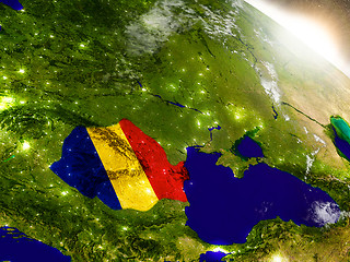 Image showing Romania with flag in rising sun