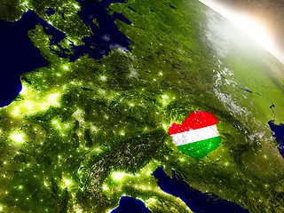 Image showing Hungary with flag in rising sun