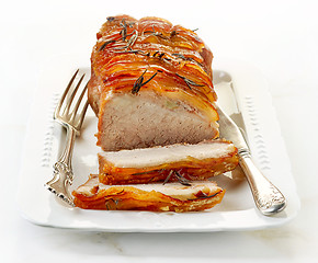 Image showing roasted pork on white plate