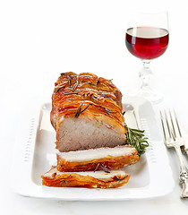 Image showing roasted pork and red wine