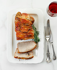 Image showing roasted pork on white plate