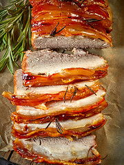 Image showing freshly roasted sliced pork