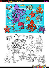 Image showing sea life group coloring page