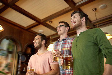 Image showing friends with beer watching sport at bar or pub