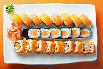 Image showing Salmon rolls above view