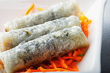 Image showing Spring rolls filled seafood