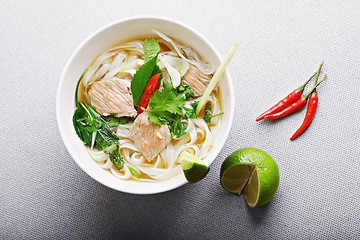 Image showing Pho bo soup above view