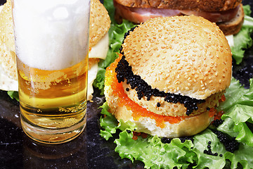 Image showing Sandwiches and beer