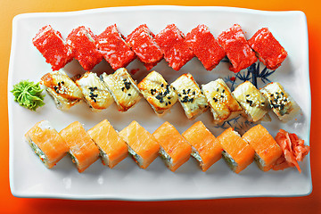 Image showing Different sushi rolls above view