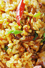 Image showing Vietnamese pilaf served with vegetables closeup