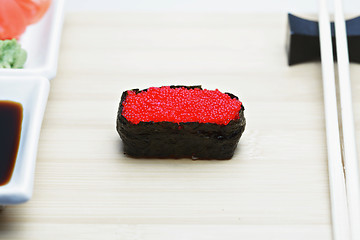 Image showing Tobiko sushi on served table