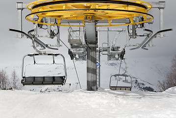 Image showing Top station of ropeway and gray sky in winter day