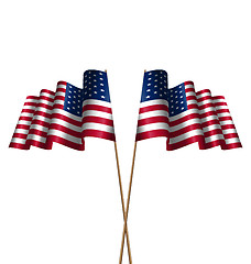 Image showing Two Flags USA Waving Wind