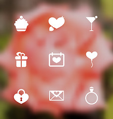 Image showing Trendy flat icons for Valentines Day, blurred layout