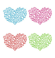 Image showing Set ornamental hearts in floral hand drawn style for Valentine D