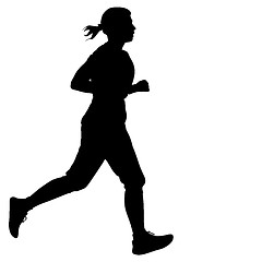 Image showing Silhouettes Runners on sprint, women. illustration.