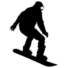 Image showing Black silhouettes  snowboarders on white background. 