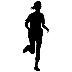 Image showing Silhouettes Runners on sprint, women. illustration.