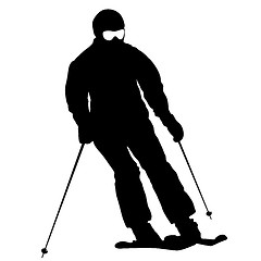 Image showing Mountain skier  speeding down slope. sport silhouette.