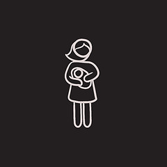 Image showing Woman holding baby sketch icon.