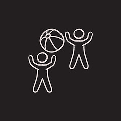 Image showing Children playing with inflatable ball sketch icon.