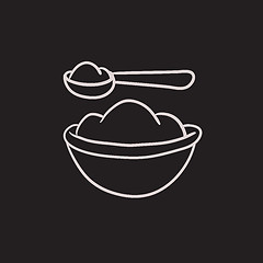 Image showing Baby spoon and bowl full of meal sketch icon.