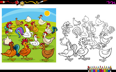 Image showing chicken characters coloring book