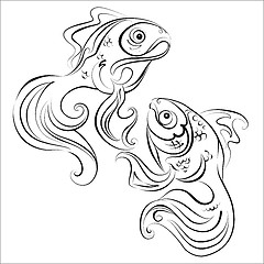 Image showing Illustration of two stylized Golden fish with no fill color