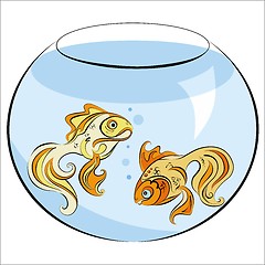 Image showing Illustration of two stylized Golden fish in the aquarium