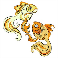 Image showing Illustration of two stylized gold fish on white background