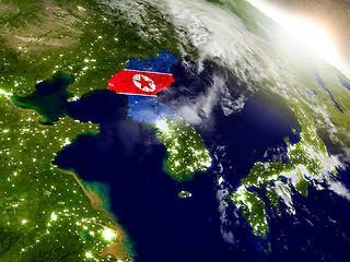 Image showing North Korea with flag in rising sun