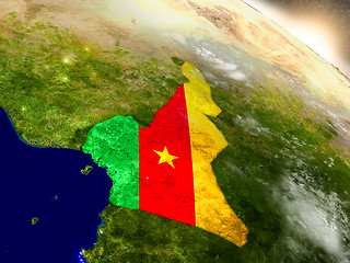 Image showing Cameroon with flag in rising sun