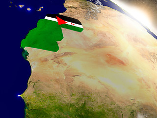 Image showing Western Sahara with flag in rising sun