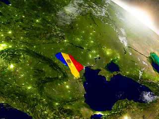 Image showing Moldova with flag in rising sun