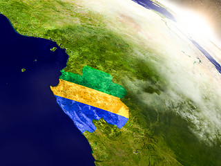 Image showing Gabon with flag in rising sun