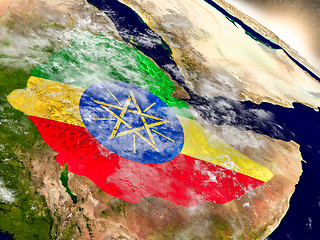 Image showing Ethiopia with flag in rising sun